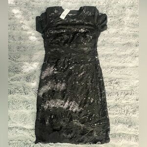 Bebe L/s Lace Tee Dress Jet Black
